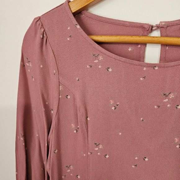 EUC AMERICAN EAGLE OUTFITTERS BLUSH PINK DITSY FLORAL RUFFLED SHORT DRESS SZ M - Picture 5 of 16